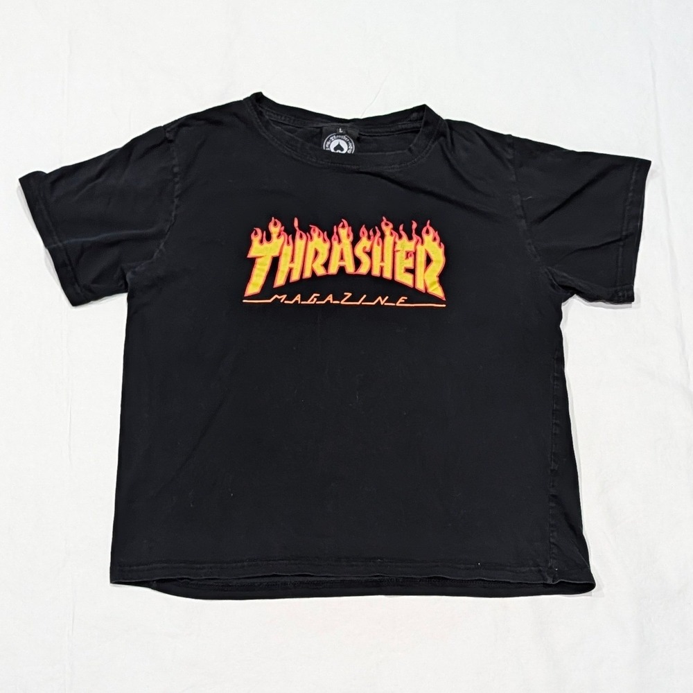 Thrasher Magazine Kids Flame Logo Graphic T-Shirt Black Size Large